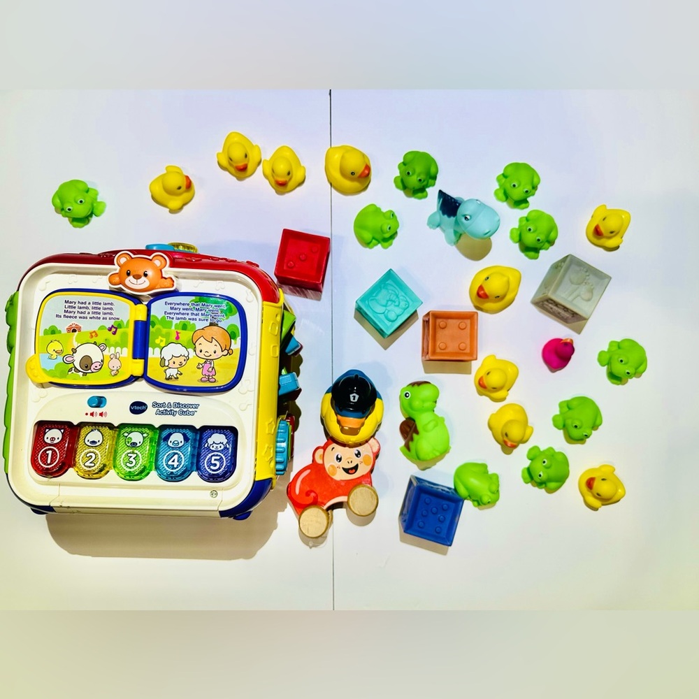 Colorful Interactive Kids Used Toy Set VTech Rubber Toys Blocks Ducks Frog Dino
